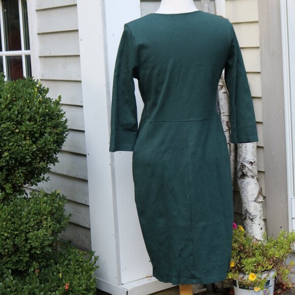 Hello Miz Hunter Green Knit Pleated Wide Waistband 3/4 Sleeve Maternity Dress LG - Picture 5 of 7